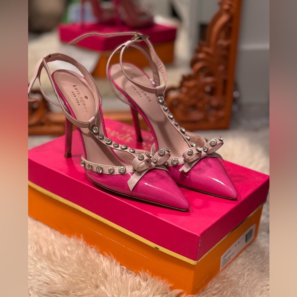 Kate Spade Lydia -  patent Italian leather Pink Bow Heels gently worn